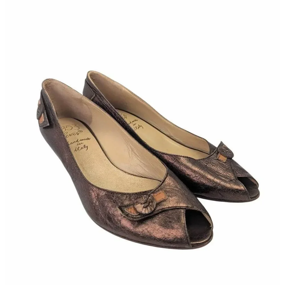 Levi's 1853 vintage copper leather peep toe wedge kitten heels womens 6